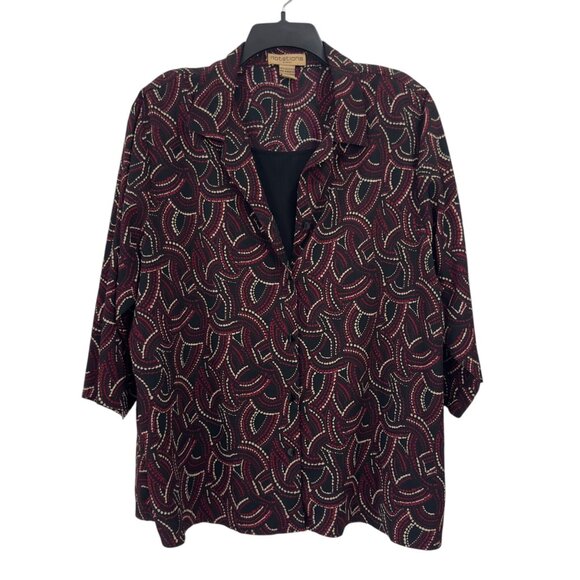 Notations Womans Black & Burgandy  Abstract Print Button-Up Blouse w/Tank Top - Picture 4 of 11